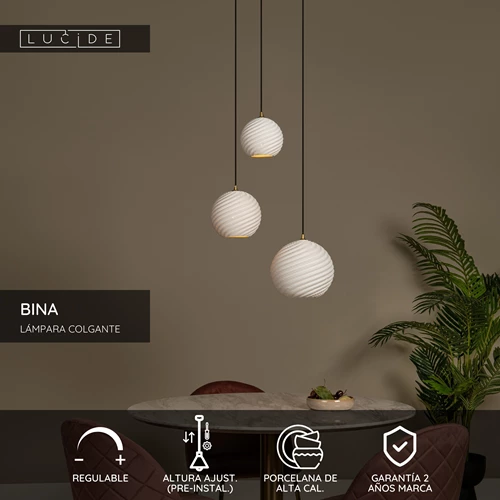 Lucide BINA - Lámpara colgante - Ø 40 cm - 3xE27 - Blanco - USP